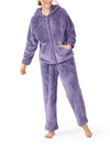 Pajama Set For Women Hooded Long Sleeve with Zipper Soft Velveteen Loungewear