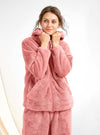 Pajama Set For Women Hooded Long Sleeve with Zipper Soft Velveteen Loungewear