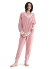 Pajama Set For Women Long Sleeve Fleece V Neck Sleepwear
